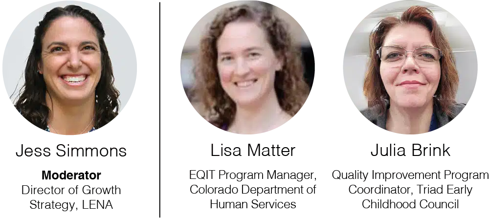 Three women are shown in individual portrait photos, each smiling. Their names and titles are partially visible beneath each image, but the text is obscured and mostly unreadable.