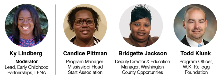 A group of four professionals, three women and one man, are shown in headshot photos side by side, each facing forward and smiling. Their names and job titles appear below their images.