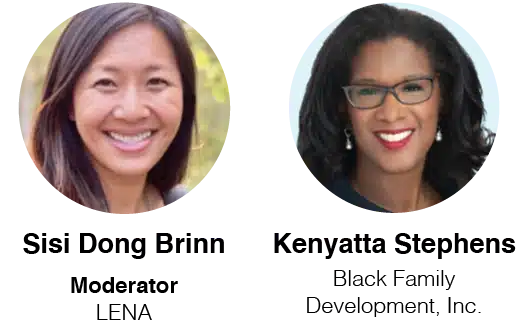 Two women smiling at the camera; the woman on the left has long dark hair and a light background, and the woman on the right has dark curly hair, glasses, and a pale blue background.