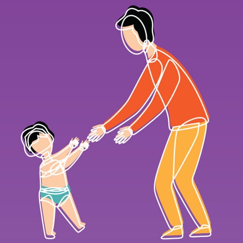 early brain development: toddler walking to parent