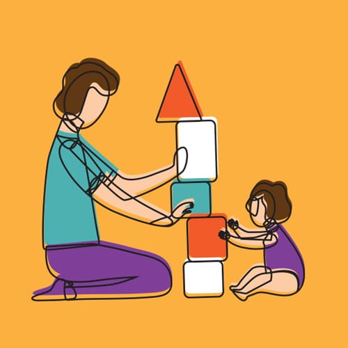 early brain development: parent and child playing blocks