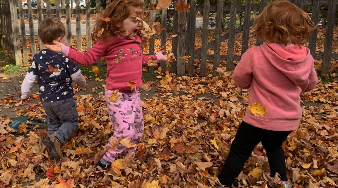 Children playing in leaves