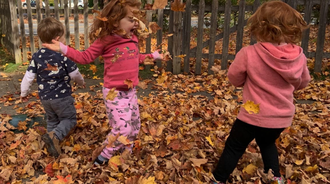 Children playing in leaves