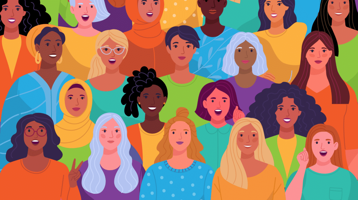 drawing of a group of diverse women