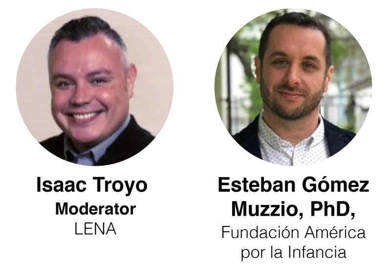 Two men are shown in separate circular portraits, both smiling. The man on the left has short, dark hair and is wearing a dark blazer. The man on the right has short hair, a beard, and is wearing a dark jacket over a white shirt.