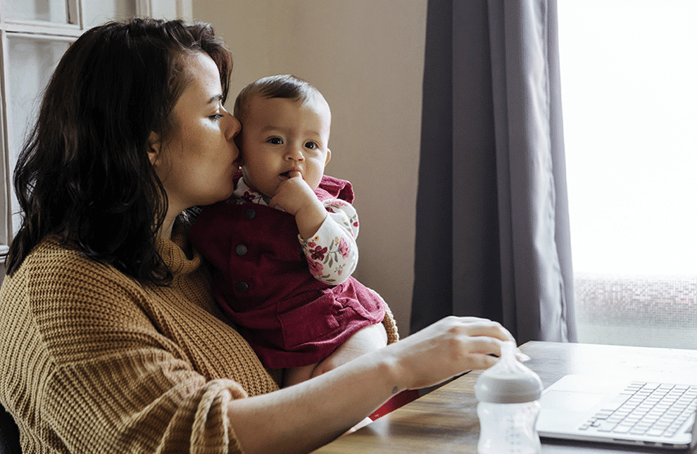 mom working with baby