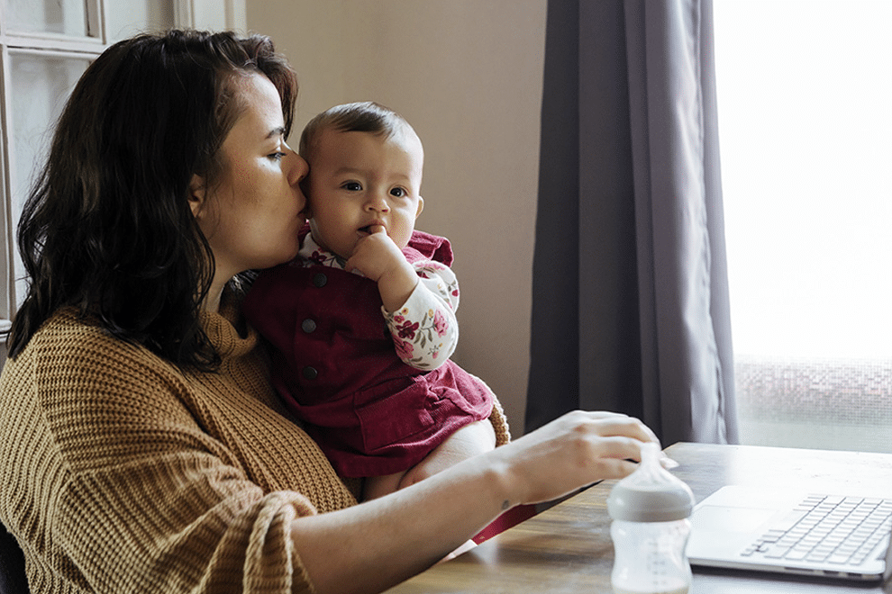 mom working with baby