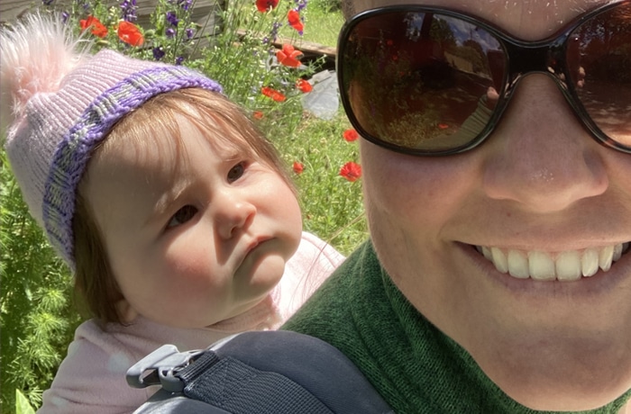 Liz and her daughter walking in their neighborhood in Richmond, Va.