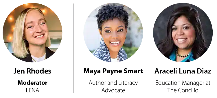 Three women, each smiling, are shown in individual portrait photos with their names and titles partially visible below each image against a plain background.