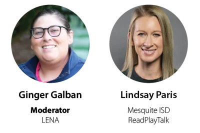 Two women smiling in separate circular portraits on a black background. The woman on the left has dark hair, glasses, and wears a blue jacket; the woman on the right has straight blonde hair and wears a black top.