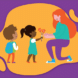 illustration of preschoolers giving flowers to teacher