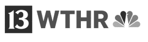 Logo featuring the number 13 in a dark box, the letters "WTHR," and the NBC peacock symbol in gray.