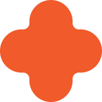 A solid orange shape resembling a rounded plus sign or cross, with four equally sized semicircular lobes extending from a central point, on a transparent background.