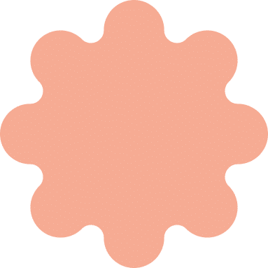 A solid orange shape with a scalloped edge resembling a circular seal or splash, set against a transparent background.