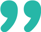 A large teal-colored quotation mark symbol on a white background.