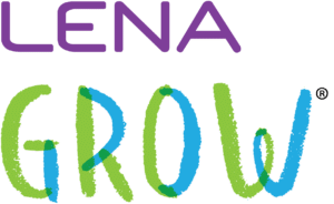 The image shows the words "LENA GROW" with "LENA" in purple uppercase letters and "GROW" in a playful, hand-drawn style with green and blue coloring.