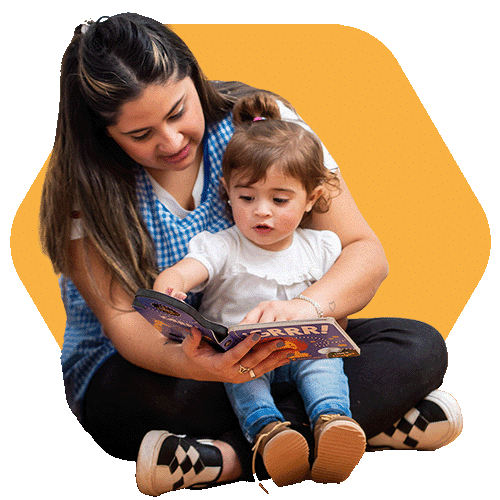 Mother and children reading together