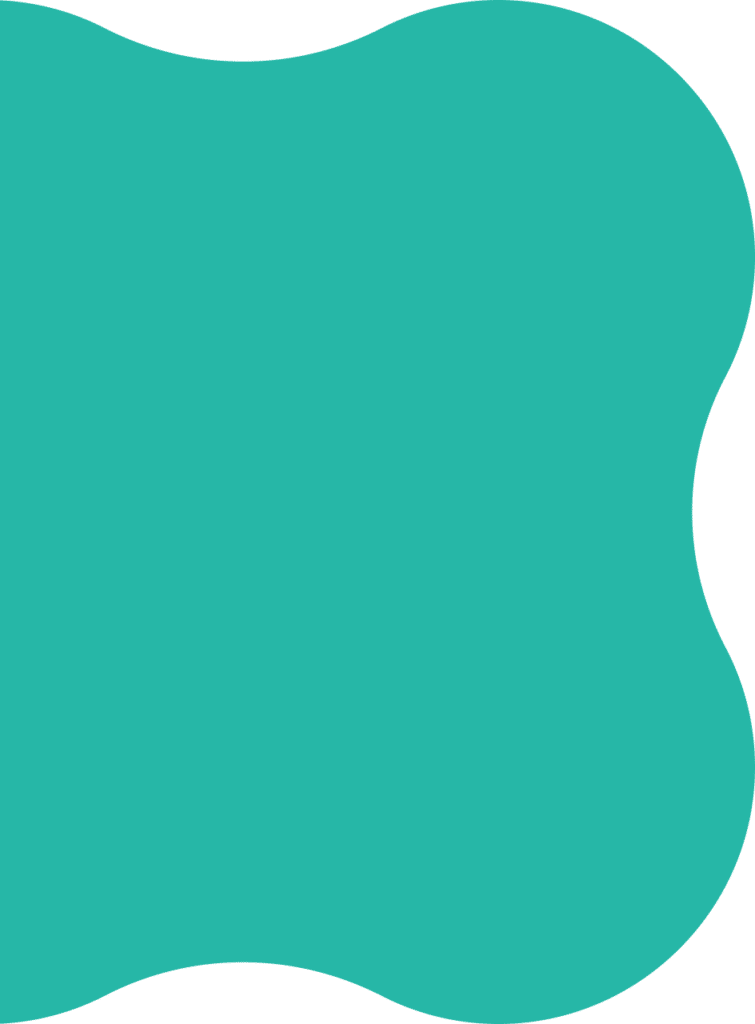 Turquoise abstract shape with wavy, uneven edges on a white background. The form resembles a blob or cloud, creating a modern, minimalist design.