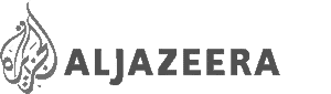 Al Jazeera logo featuring Arabic calligraphy on the left and the word "ALJAZEERA" in bold, uppercase letters on the right. The design is in grayscale.