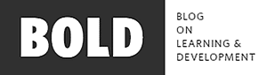 Logo with the word "BOLD" in large white letters on a dark background, next to the text "Blog on Learning & Development" in black on a white background.