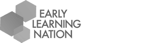 Logo for Early Learning Nation, featuring three overlapping hexagons to the left of the organization name in bold, uppercase letters. The design is in grayscale.