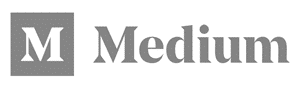 Medium logo in grayscale, featuring a bold white letter "M" inside a dark gray square, followed by the word "Medium" in a modern serif font.