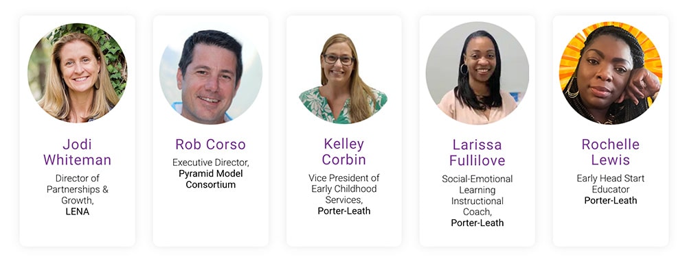 Five professional headshots in a row with names and titles: Jodi Whiteman, Rob Corso, Kelley Corbin, Larissa Fullilove, and Rochelle Lewis, each with their respective organizational roles and affiliations.
