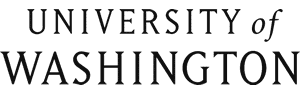 Black text on a white background reads “University of Washington” in a serif font, with “UNIVERSITY of” on the top line and “WASHINGTON” below in larger letters.
