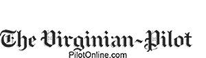 Logo of "The Virginian-Pilot" newspaper in blackletter font, with "PilotOnline.com" in smaller modern text underneath.
