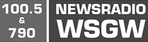 Black and white logo featuring "100.5 & 790" on the left and "NEWSRADIO WSGW" in bold text on the right, separated by a vertical line.