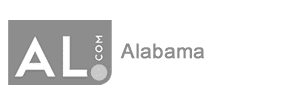 Logo for AL.com, featuring a gray square with the white letters "AL" and "COM" vertically, next to the word "Alabama" in gray text on a white background.