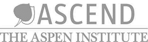 Logo for Ascend at the Aspen Institute, featuring a stylized leaf to the left of the word "Ascend" above the text "The Aspen Institute.