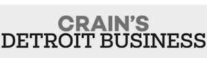 The image displays the logo for "Crain’s Detroit Business" with the name in bold, uppercase letters on a light gray background.