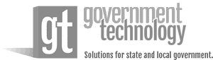 Logo for Government Technology featuring a gray box with "gt" in white lowercase letters, alongside the words "government technology" and the tagline "Solutions for state and local government.