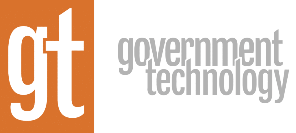The image shows the "Government Technology" logo with an orange square featuring the lowercase letters "gt" in white, next to the words "government technology" in gray lowercase text on a black background.