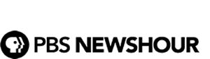 PBS NewsHour logo featuring a black circle with a white silhouette of a face in profile on the left, followed by the text “PBS NEWSHOUR” in bold black letters on a white background.