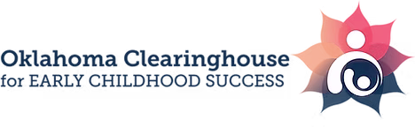 Logo for Oklahoma Clearinghouse for Early Childhood Success, featuring the organization name and a stylized abstract icon with overlapping petal shapes and a circular figure on the right.