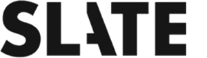 The image shows the word "SLATE" in bold, black, uppercase letters with a modern, sans-serif font.