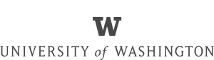 The image shows a centered logo with a bold letter "W" above the words "University of Washington" in uppercase letters. The design is simple, using black text and a clean font on a transparent background.