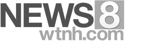 The image shows the NEWS 8 logo with the website "wtnh.com" written beneath it in gray and white text.