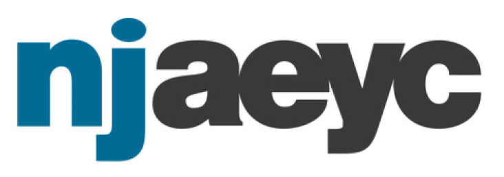 Logo with the letters "njaeyc." The "nj" is in bold teal blue, while "aeyc" is in bold dark gray. The design is simple and modern with rounded lowercase letters.