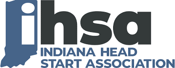 Logo for the Indiana Head Start Association, featuring the acronym "ihsa" in bold letters, with "INIDANA HEAD START ASSOCIATION" written below in blue capital letters.