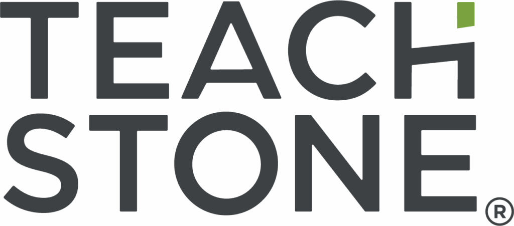 Teachstone logo in bold, dark gray uppercase letters with a small green rectangle above the "H" in "TEACH" and a registered trademark symbol in the bottom right.
