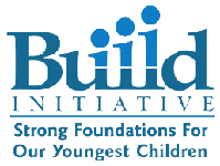 Logo for the Build Initiative featuring the word "Build" with three blue dots above the "i" and the tagline "Strong Foundations For Our Youngest Children" below in blue text.