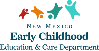 Logo for the New Mexico Early Childhood Education & Care Department, featuring four abstract, colorful human figures above the department name in bold and elegant fonts.