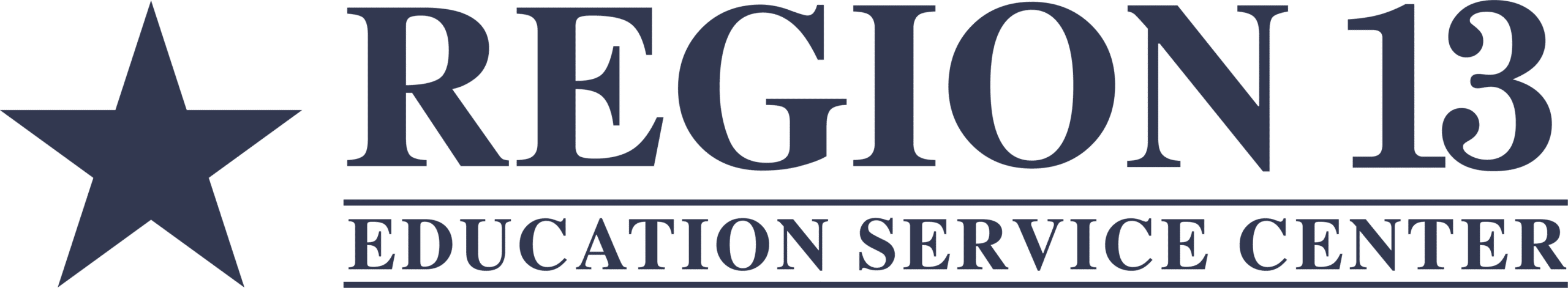 Logo of Region 13 Education Service Center, featuring a large dark blue star on the left and the organization name in bold uppercase letters to the right.