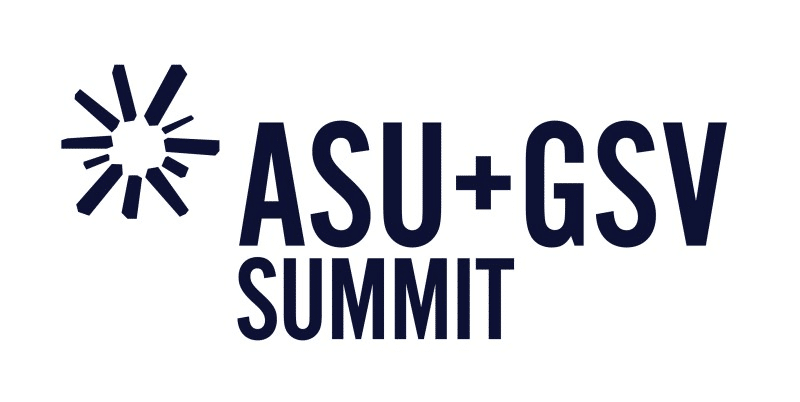 ASU+GSV Summit logo featuring a stylized sunburst design to the left of the bold text "ASU+GSV Summit" in dark blue letters on a white background.